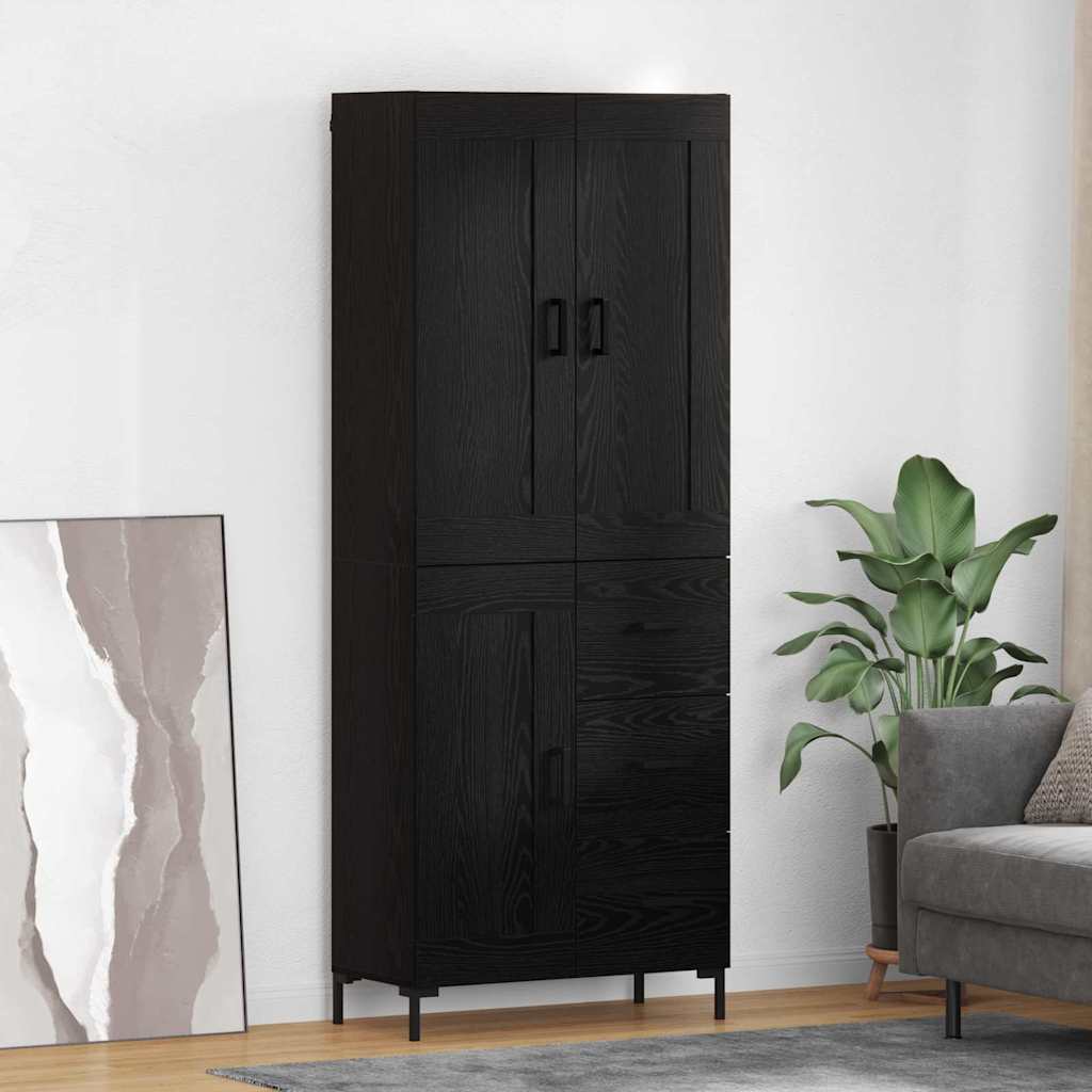 Hoge kast met lade 2 pcs Zwart Eiken Bewerkt hout is nu te koop bij PeponiXL, paradijselijk wonen!
