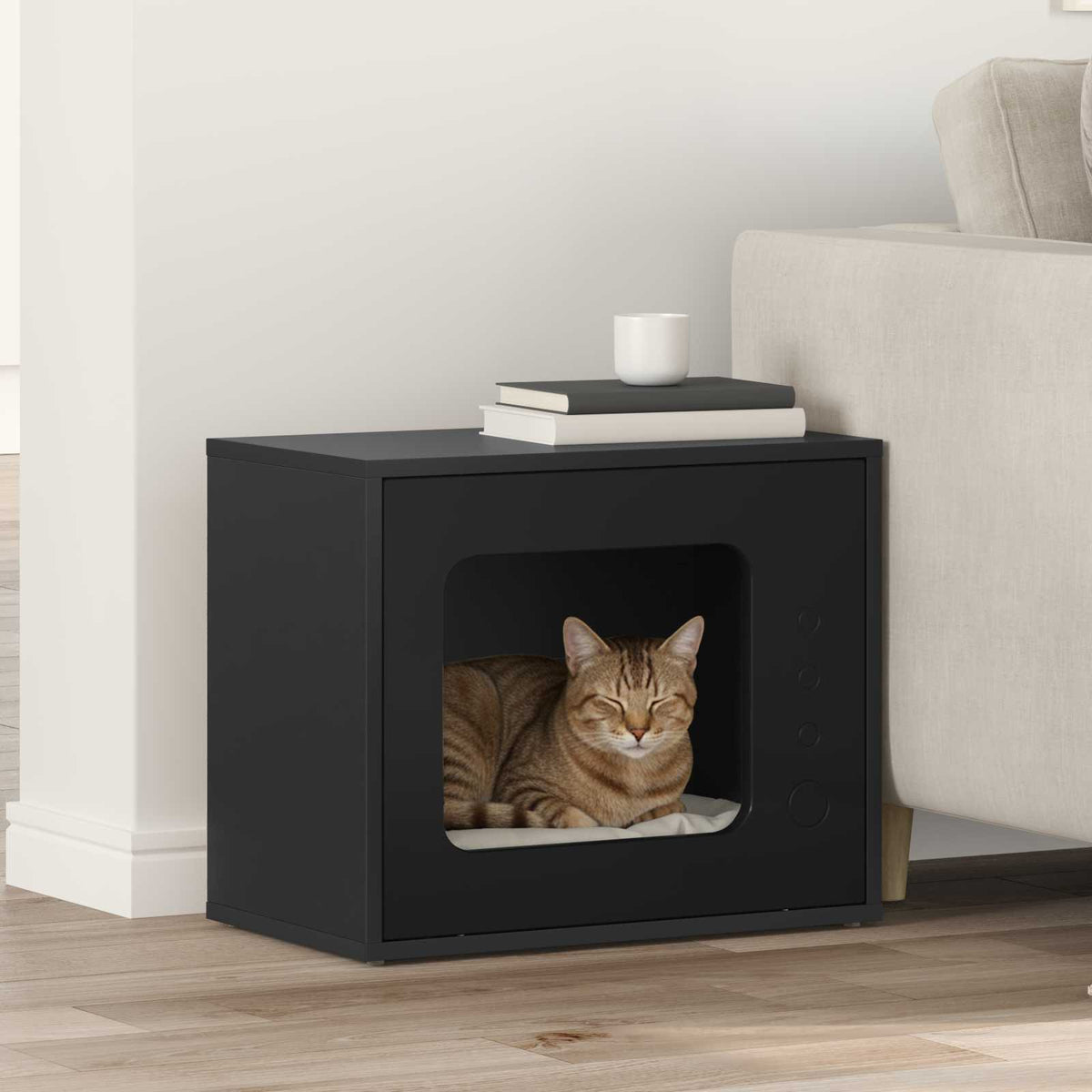 Kattenhuis Zwart 51 x 30 x 42,5 cm Bewerkt hout is nu te koop bij PeponiXL, paradijselijk wonen!