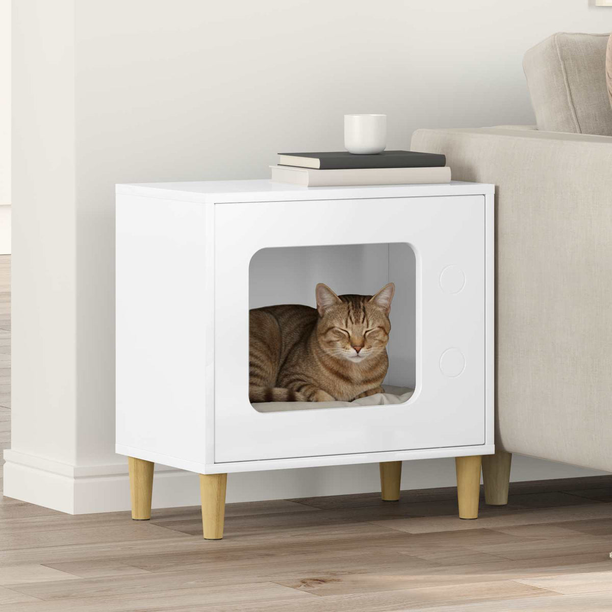 Kattenhuis Glanzend Wit 51 x 30 x 52 cm Bewerkt hout is nu te koop bij PeponiXL, paradijselijk wonen!