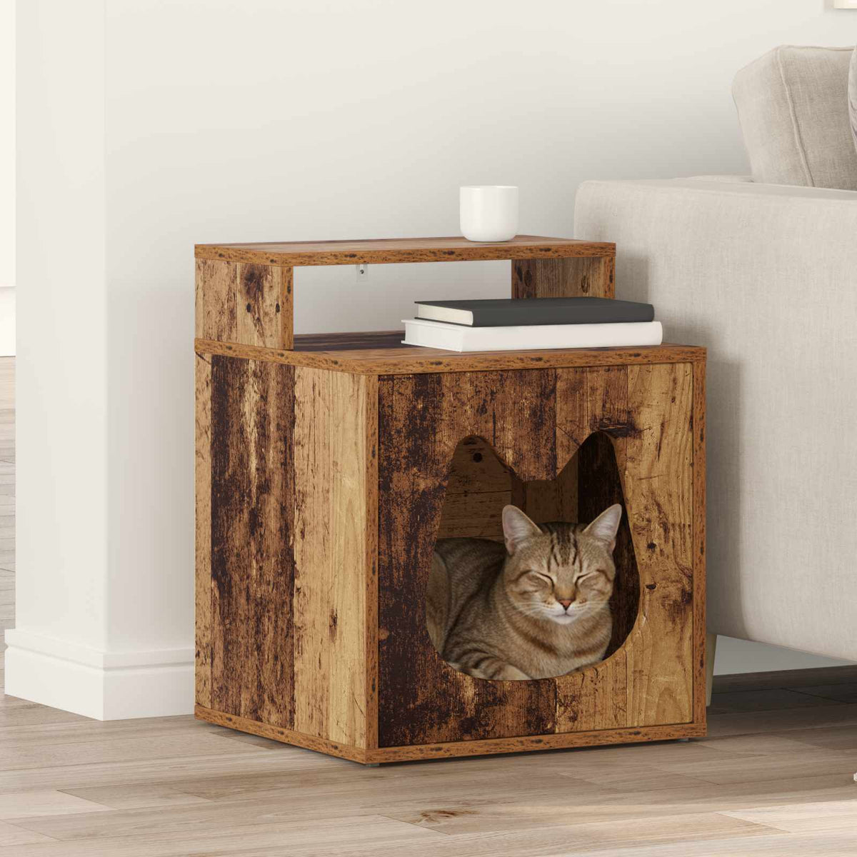 Kattenhuis Oudhout 42,5 x 40 x 53,5 cm Bewerkt hout is nu te koop bij PeponiXL, paradijselijk wonen!