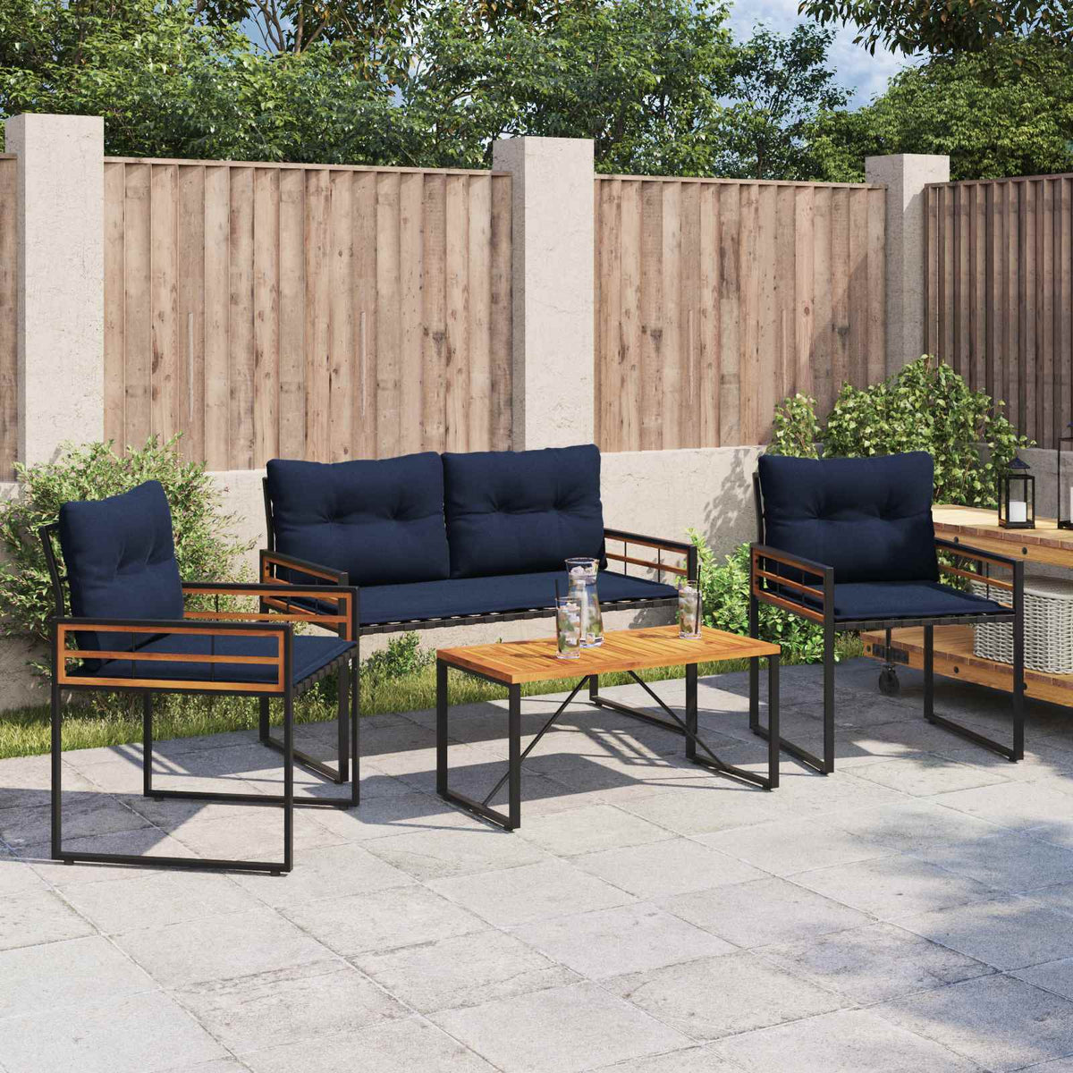 Buitenmeubelset met kussen 4 pcs Marineblauw is nu te koop bij PeponiXL, paradijselijk wonen!