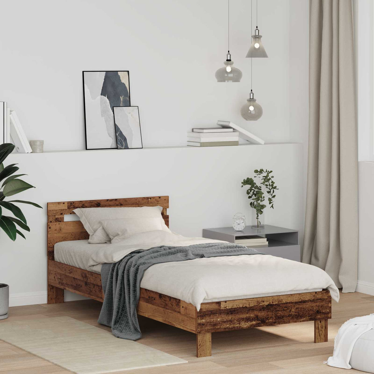 Bedframe met hoofdeinde Oudhout 98.5 x 200 cm Bewerkt hout is nu te koop bij PeponiXL, paradijselijk wonen!