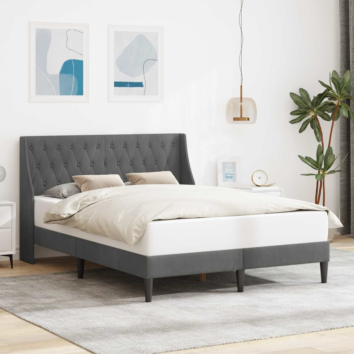Bedframe met hoofdeinde Donkergrijs 160 x 200 cm Fluweel is nu te koop bij PeponiXL, paradijselijk wonen!