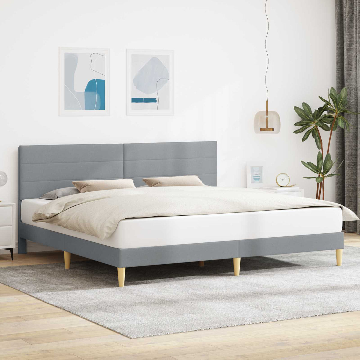 Bedframe met hoofdeinde Lichtgrijs 200 x 200 cm Stof is nu te koop bij PeponiXL, paradijselijk wonen!
