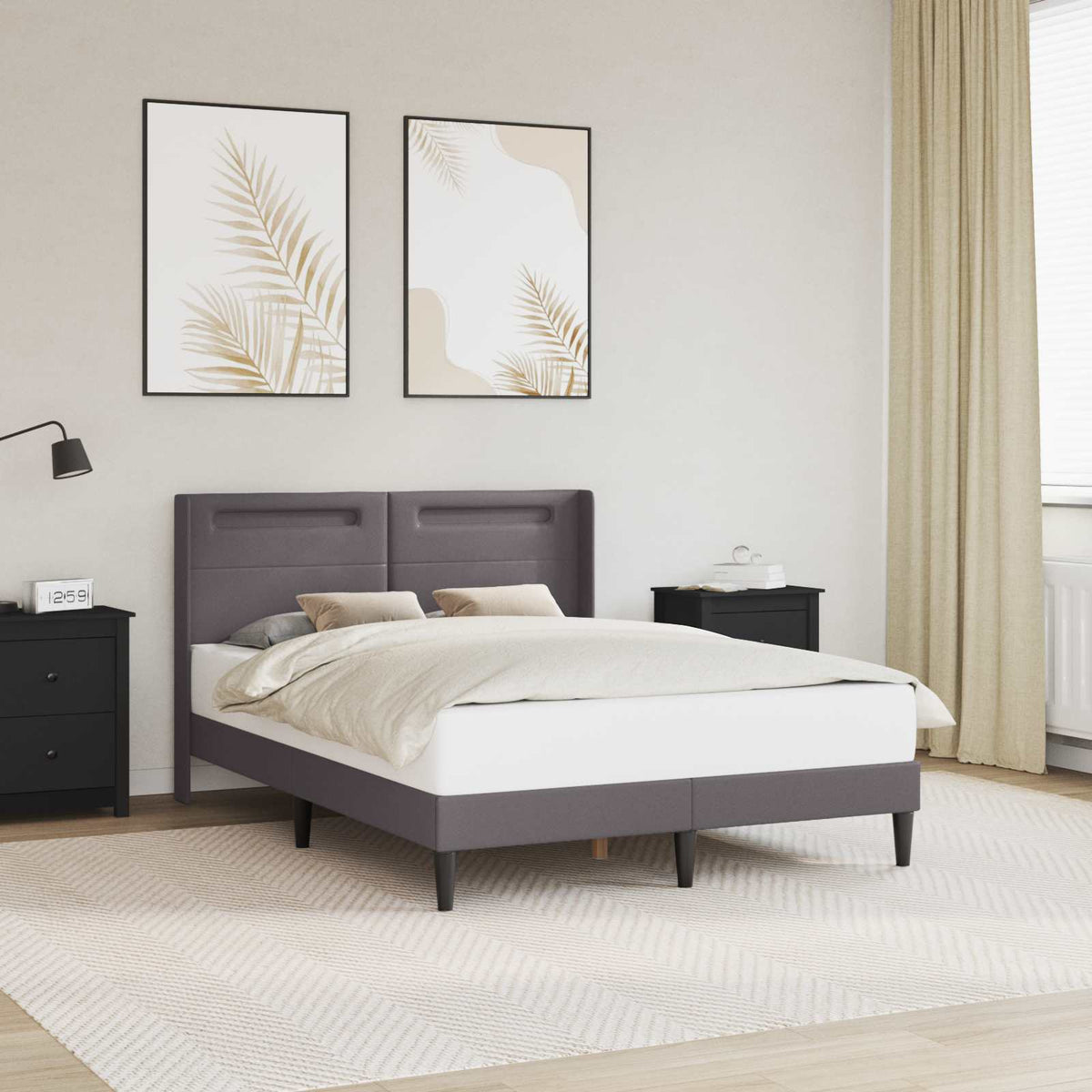 Bedframe met LED-stripverlichting Grijs 120 x 200 cm Kunstleer is nu te koop bij PeponiXL, paradijselijk wonen!
