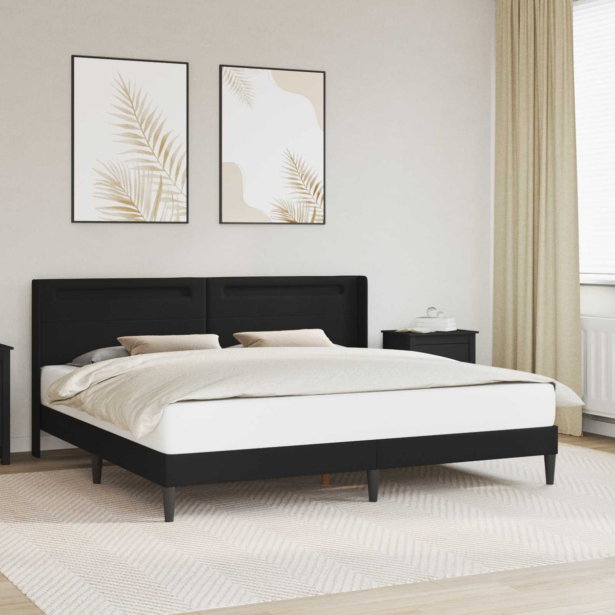 Bedframe met LED-stripverlichting Zwart 200 x200 cm Kunstleer is nu te koop bij PeponiXL, paradijselijk wonen!