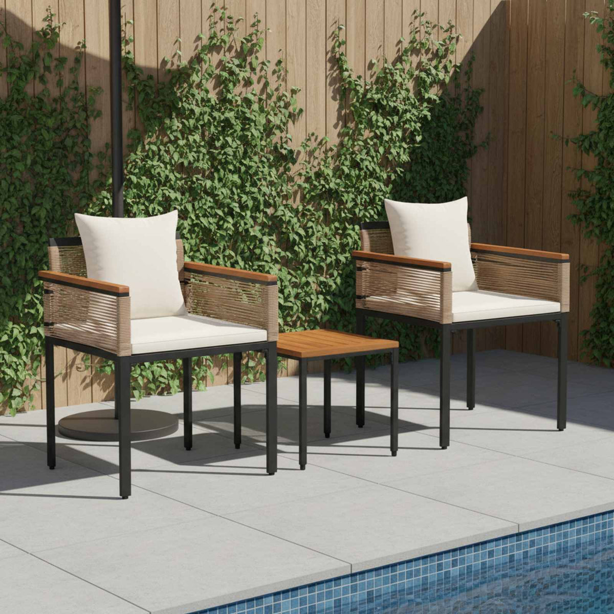 Buitenmeubelset met kussen Beige en Crème Wit poly rattan is nu te koop bij PeponiXL, paradijselijk wonen!