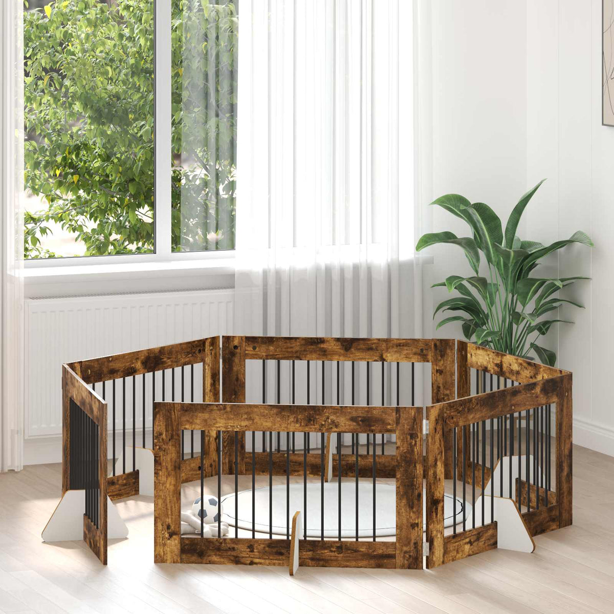 Hondenhekje met standaards 6 pcs Gerookt eiken 100 x 60 cm is nu te koop bij PeponiXL, paradijselijk wonen!