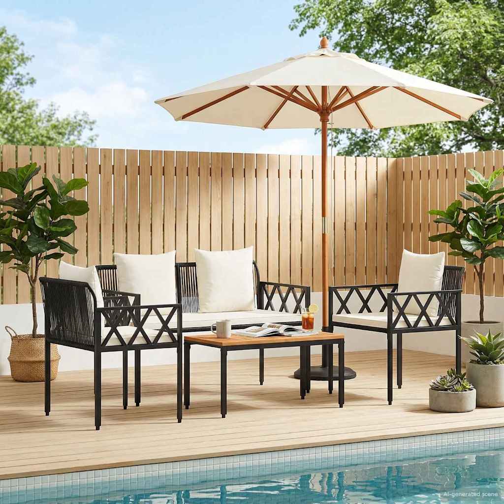 tuinmeubelset 4 pcs Zwart en Cream Wit poly rattan is nu te koop bij PeponiXL, paradijselijk wonen!