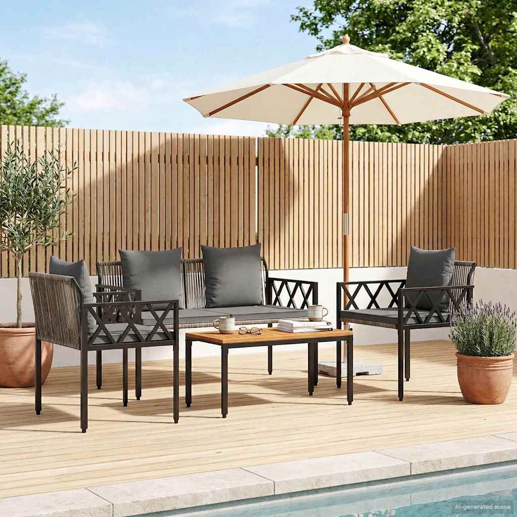tuinmeubelset 4 pcs Grijs en Donkergrijs poly rattan is nu te koop bij PeponiXL, paradijselijk wonen!