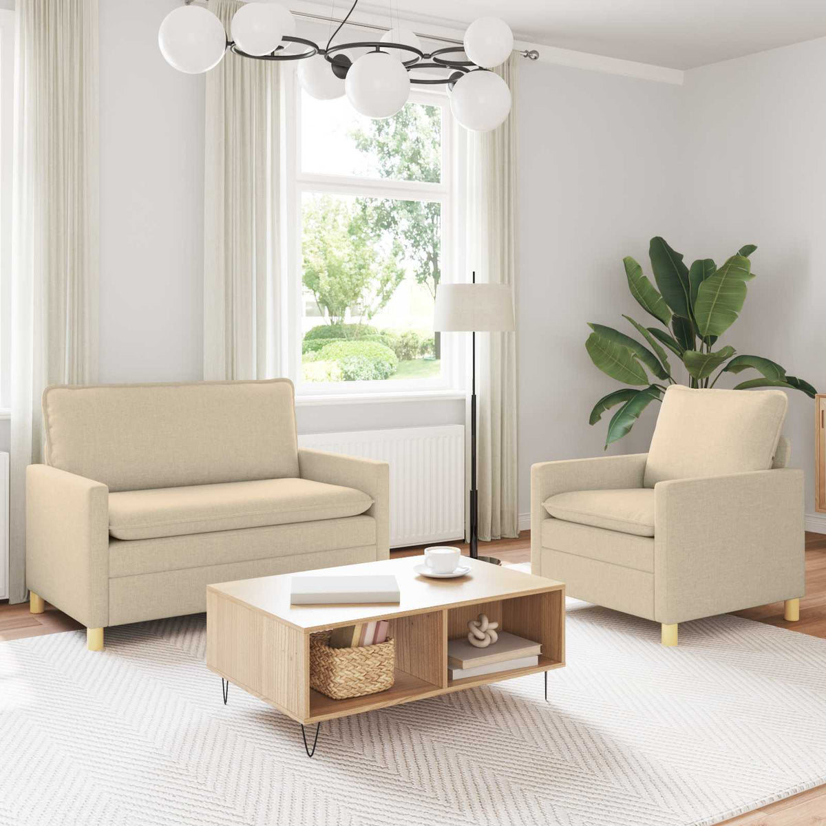 Bankstel 2 st Crèmekleurig Stof is nu te koop bij PeponiXL, paradijselijk wonen!