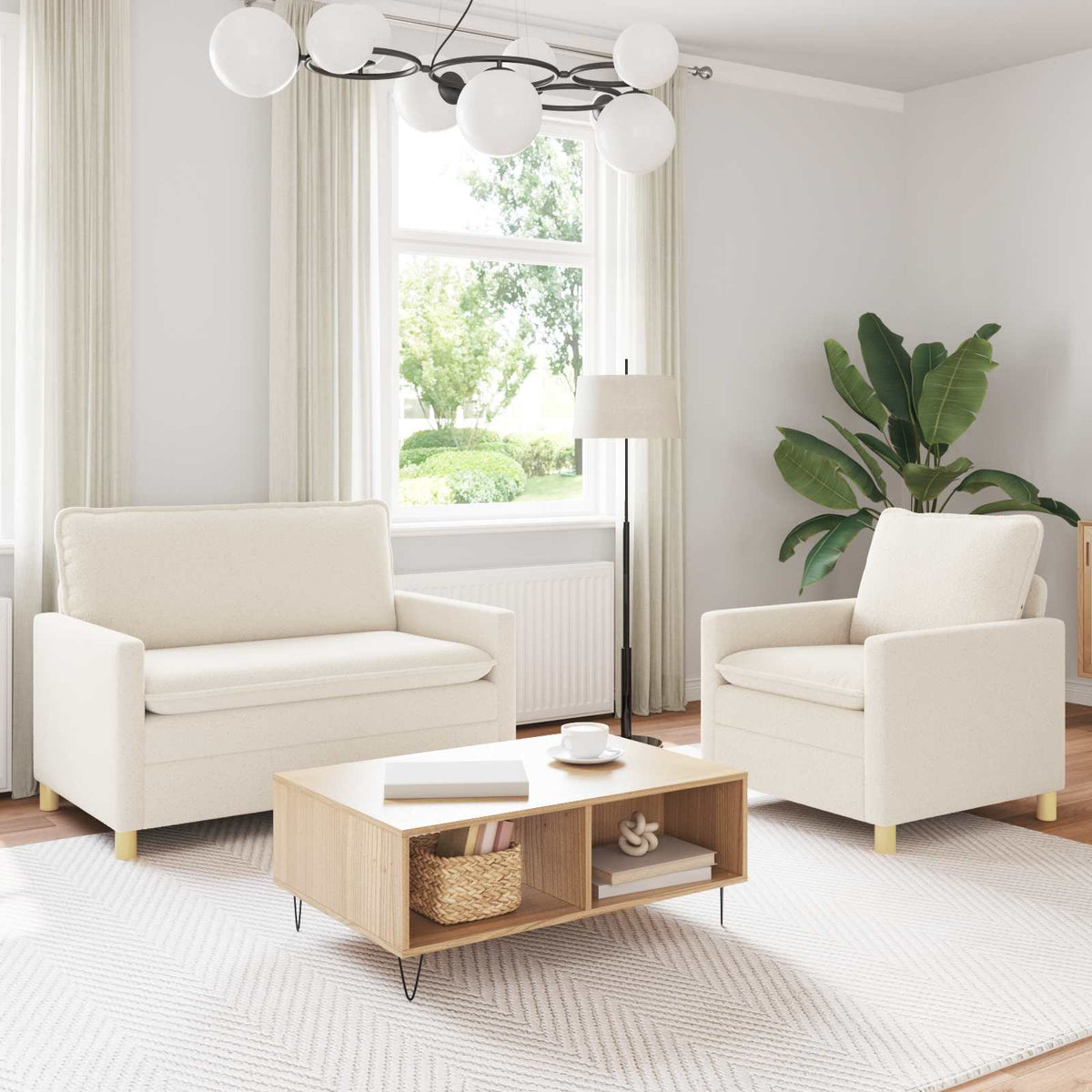 Bankstel 2 st Crèmekleurig Stof is nu te koop bij PeponiXL, paradijselijk wonen!
