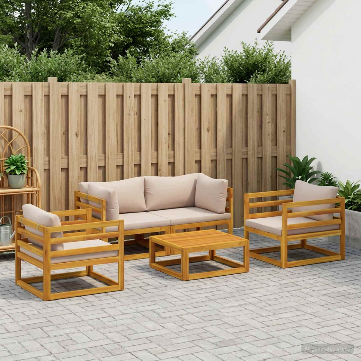 vidaXL 5-delige tuinloungeset modulair Naturel Massief Acaciahout