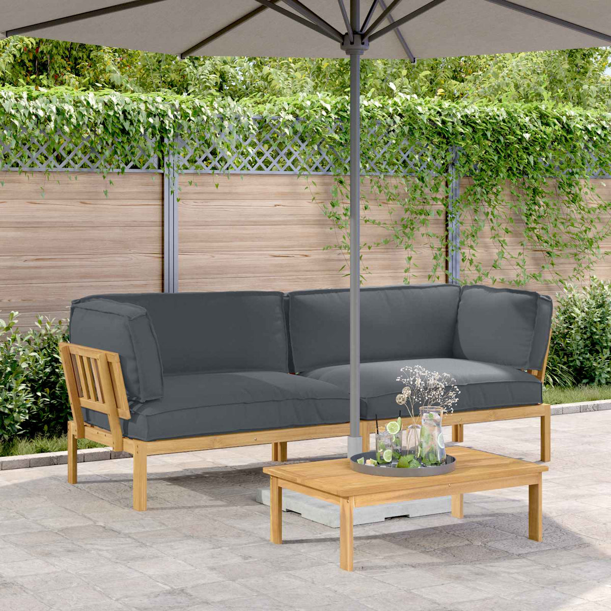 Bankstel met kussen Effen 2 pcs Antraciet Massief Acaciahout is nu te koop bij PeponiXL, paradijselijk wonen!
