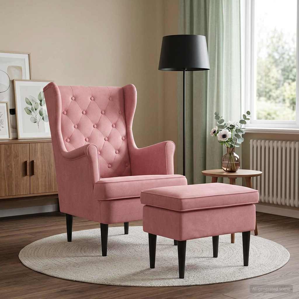 Fauteuil met Voetenbank 2 st Roze Fluweel is nu te koop bij PeponiXL, paradijselijk wonen!