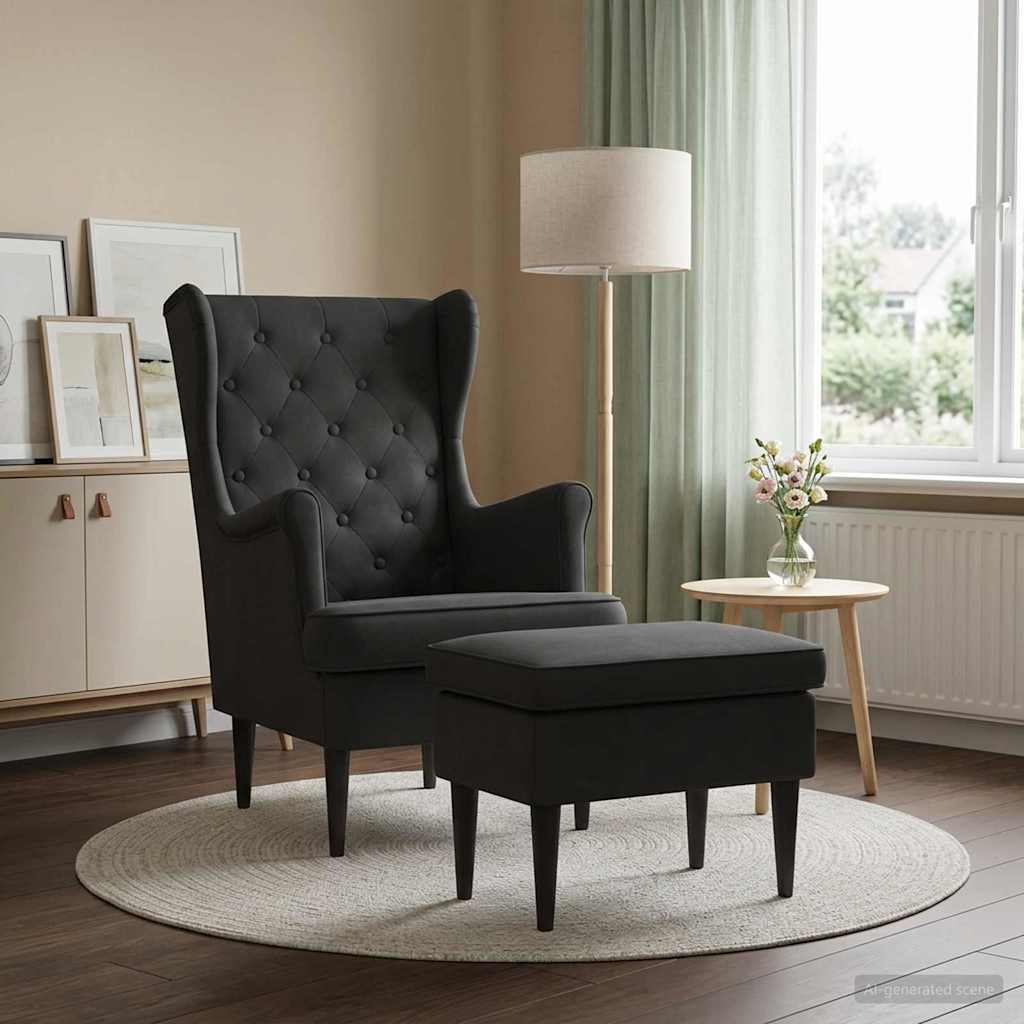 Fauteuil met Voetenbank 2 st Zwart Fluweel is nu te koop bij PeponiXL, paradijselijk wonen!
