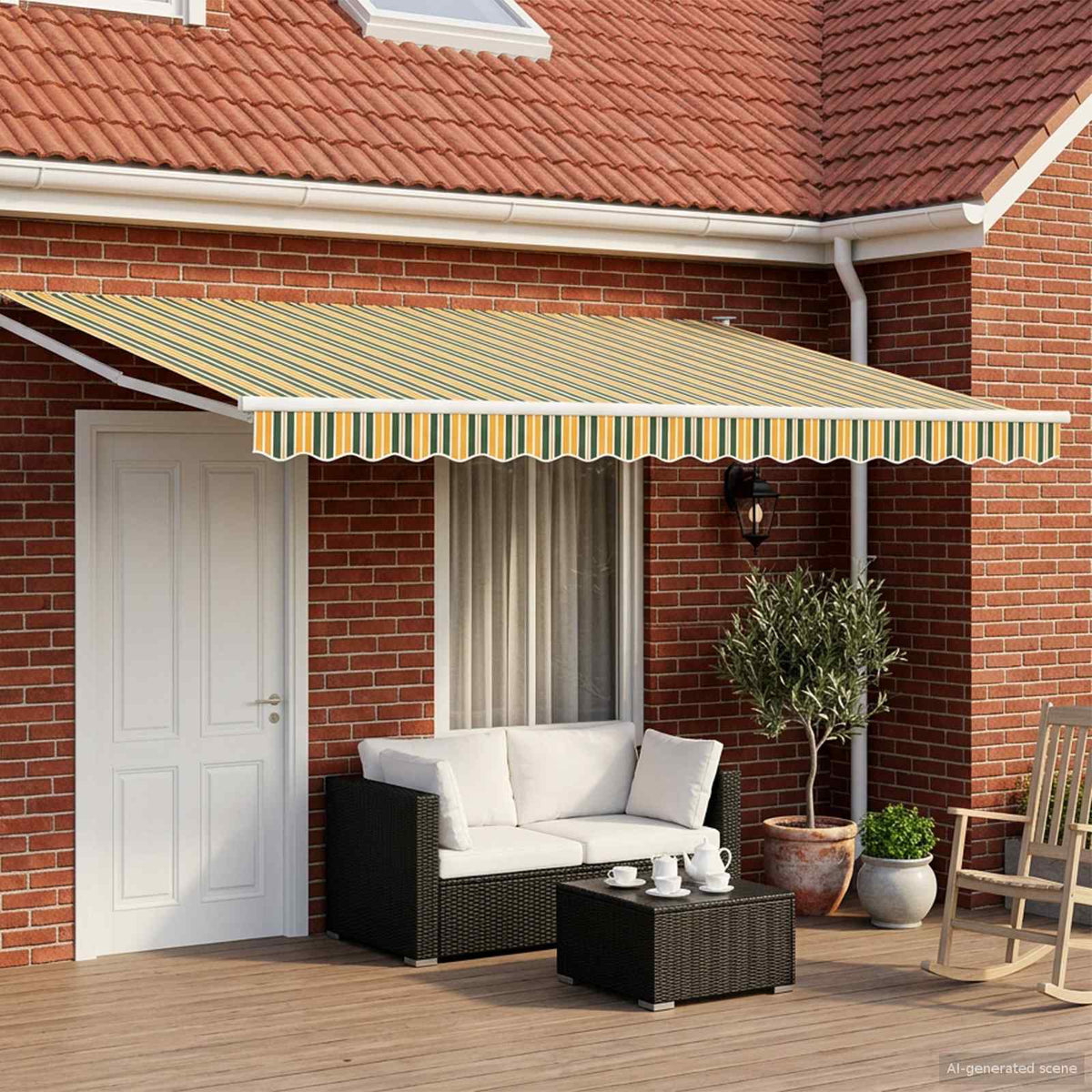 Handbediende luifel met LED's Groen, Geel, Wit 5 x 3 m is nu te koop bij PeponiXL, paradijselijk wonen!