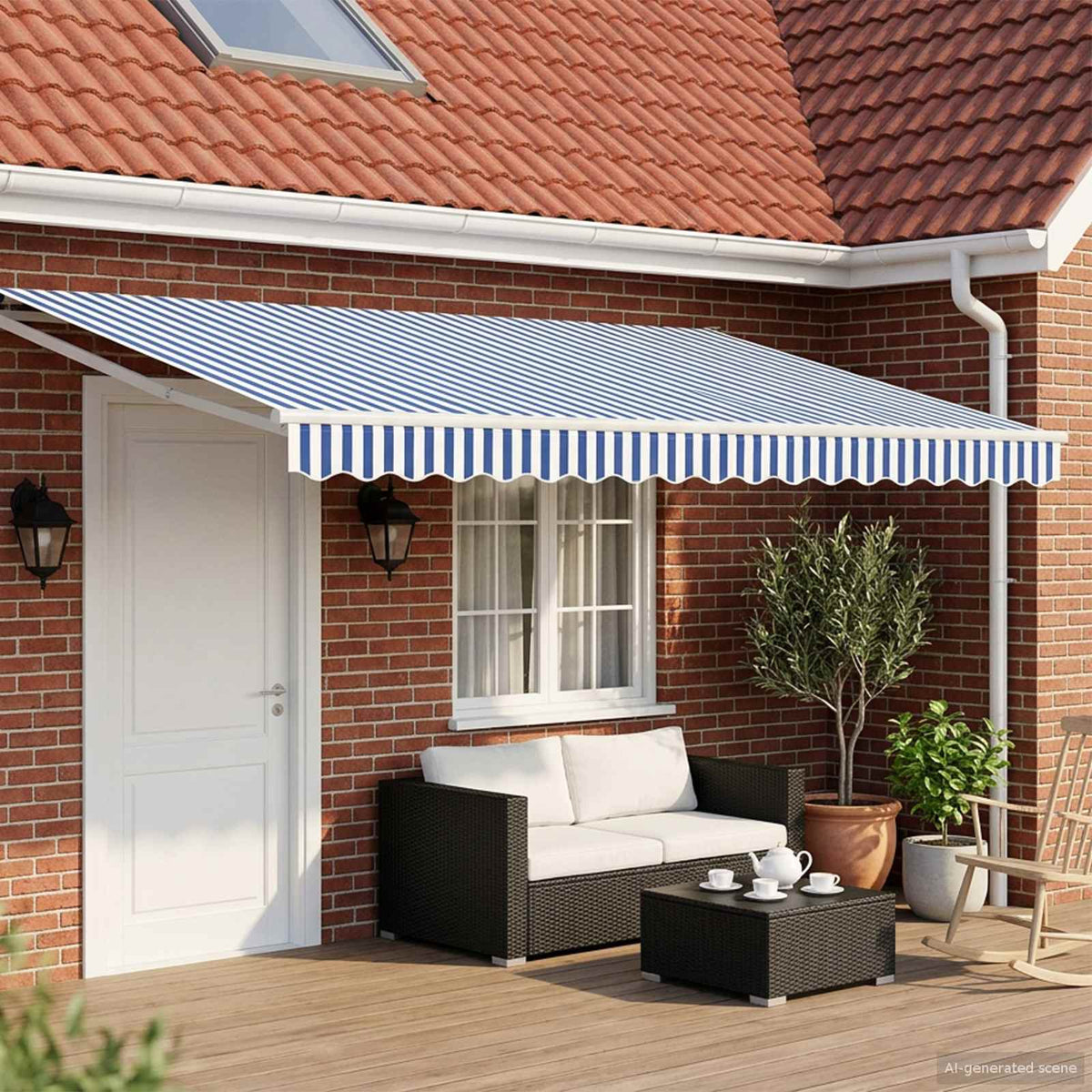 Elektrisch Uittrekbaar Zonnescherm Blauw en Wit 4,5 × 3 m is nu te koop bij PeponiXL, paradijselijk wonen!
