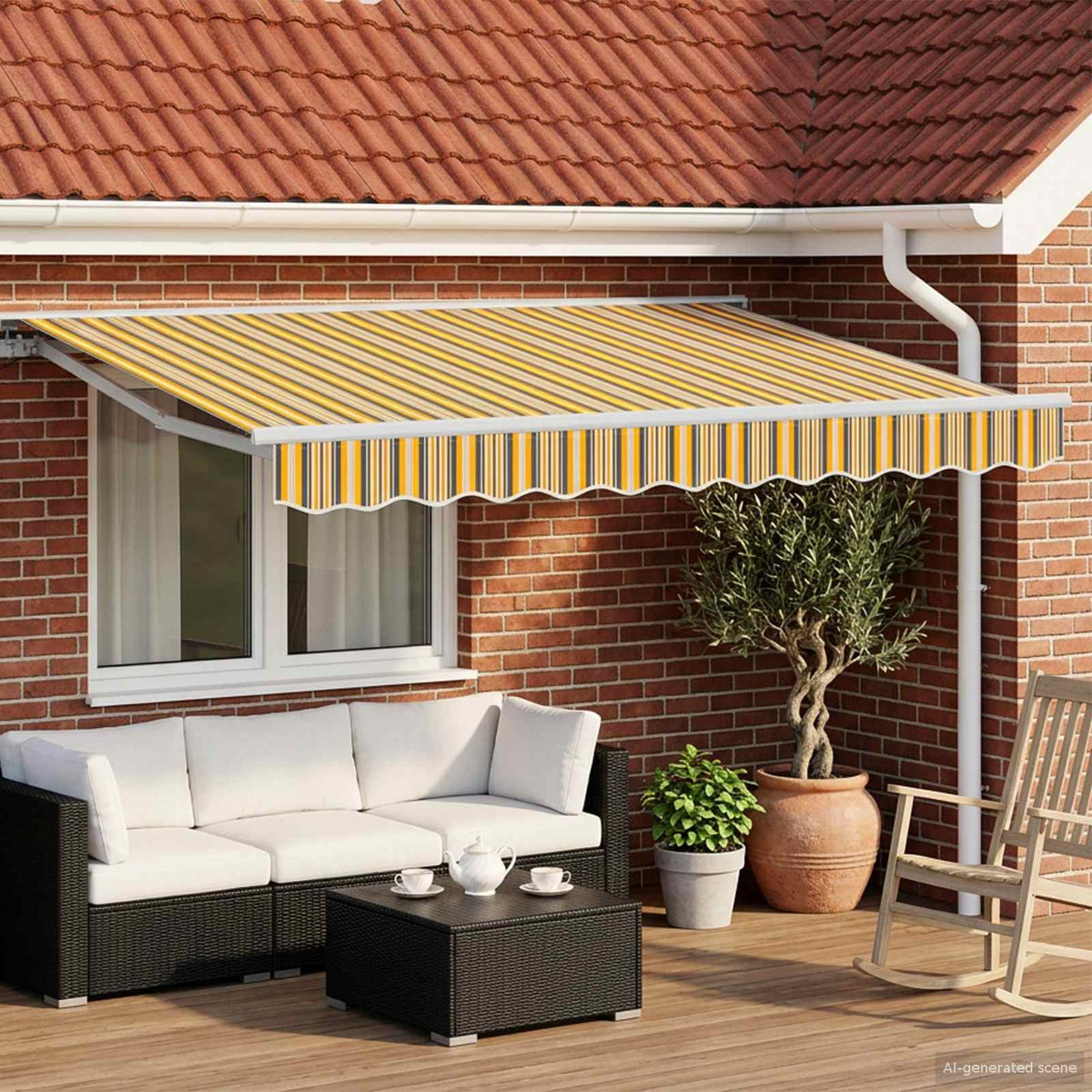Handmatige Luifelhouder met LED's Geel, Grijs en Wit 3 x 2,5 m is nu te koop bij PeponiXL, paradijselijk wonen!