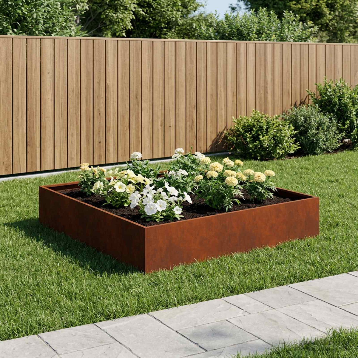Plantenbak Roestkleurig 100 x 100 x 20 cm weervast staal is nu te koop bij PeponiXL, paradijselijk wonen!