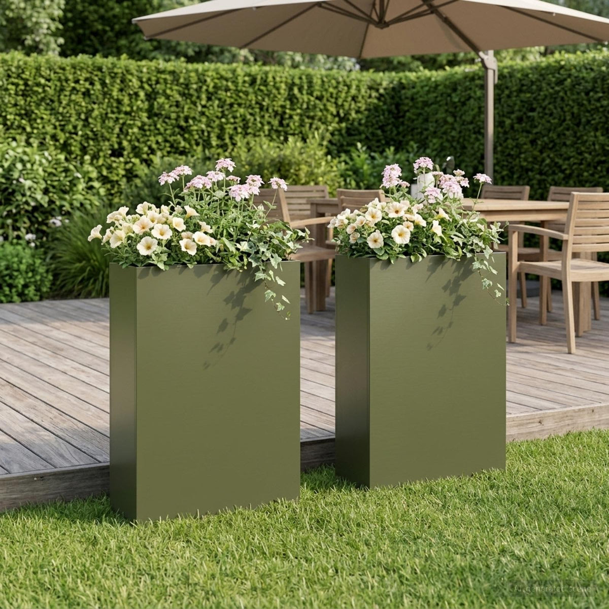 Plantenbak 2 st Olijfgroen 40 x 20 x 75 cm Koudgewalst staal is nu te koop bij PeponiXL, paradijselijk wonen!
