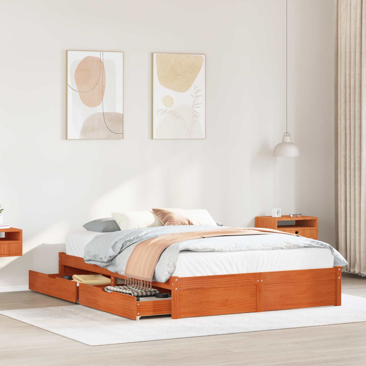 Bedframe met lade Wasbruin 150 x 200 cm Massief Vurenhout is nu te koop bij PeponiXL, paradijselijk wonen!