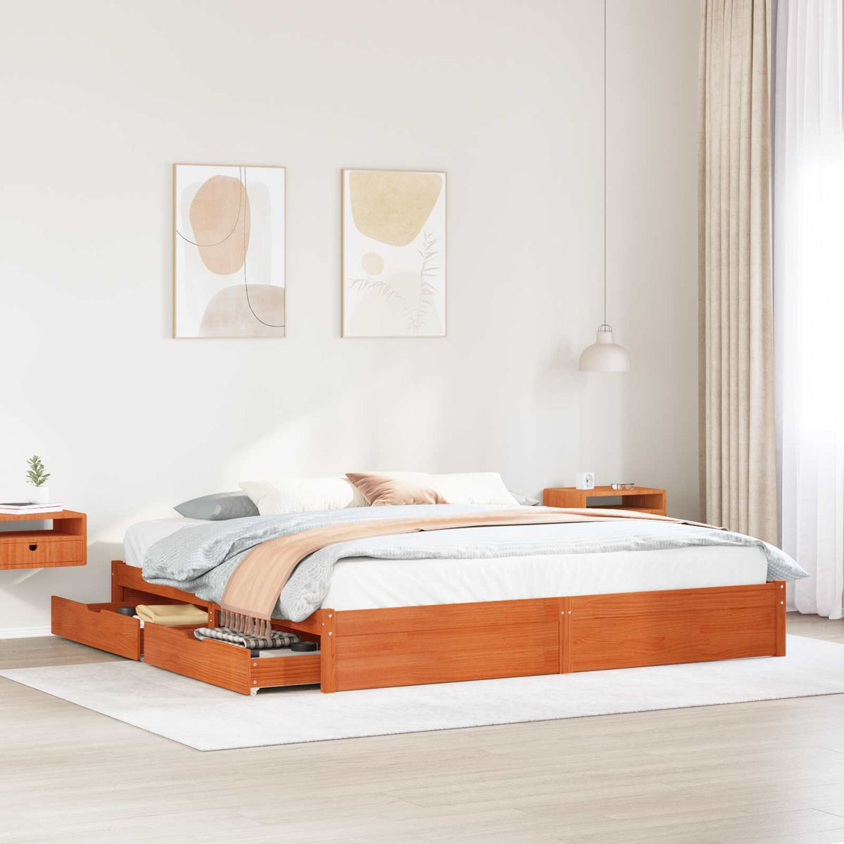 Bedframe met lade Wasbruin 180 x 200 cm Massief Vurenhout is nu te koop bij PeponiXL, paradijselijk wonen!
