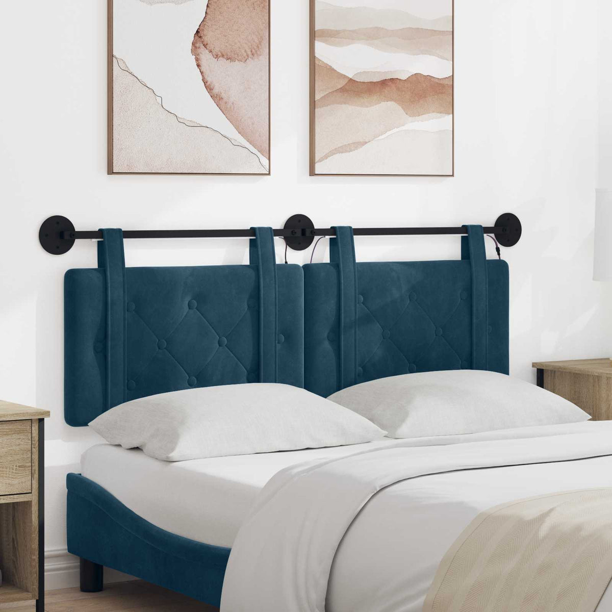 Hangend hoofdbord Met LED-verlichting Blauw Fluweel is nu te koop bij PeponiXL, paradijselijk wonen!