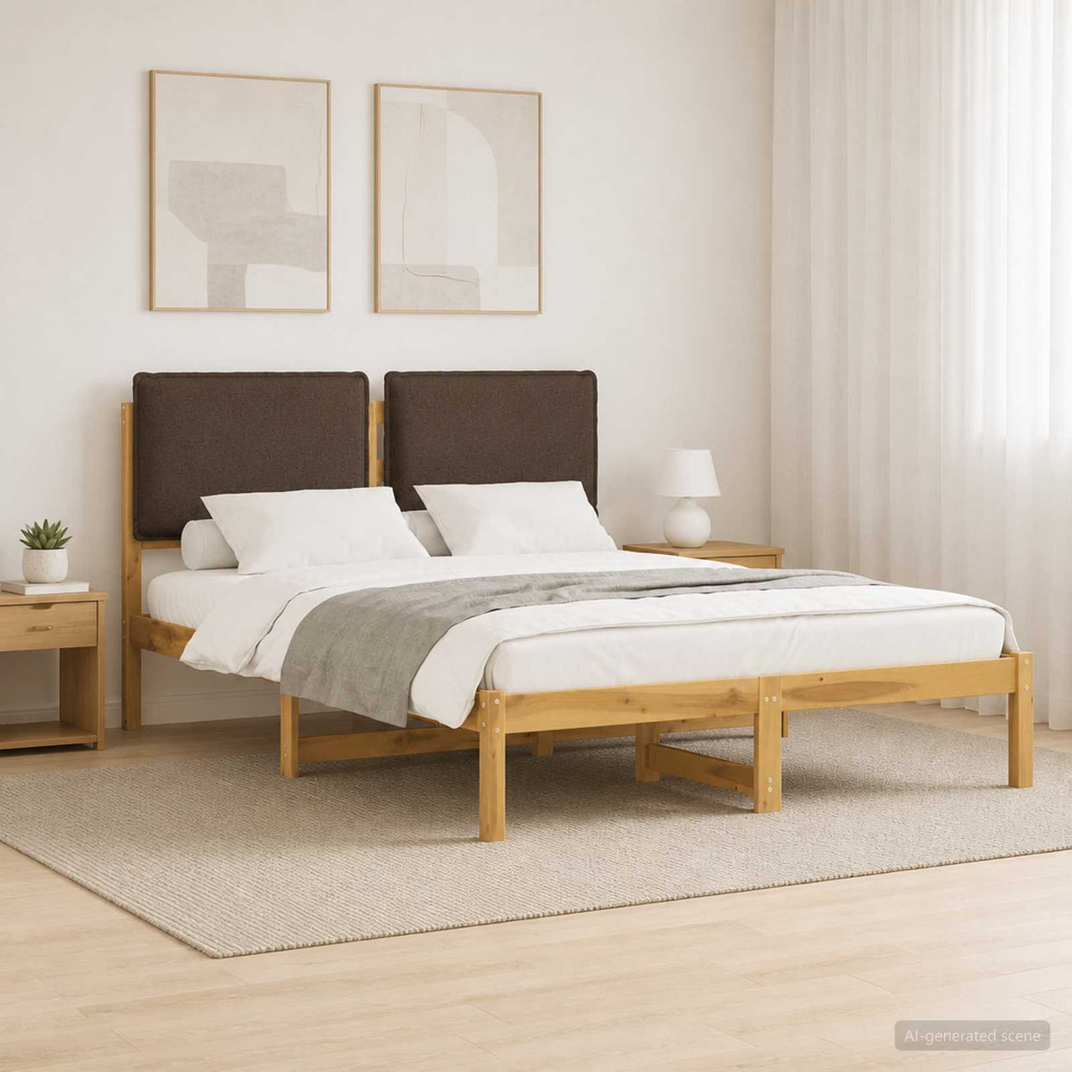 Bedframe met gestoffeerd hoofdbord Whitewash en taupe is nu te koop bij PeponiXL, paradijselijk wonen!