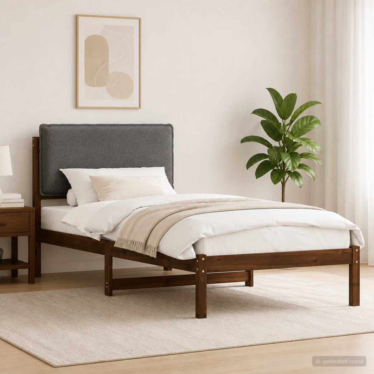Bedframe met gestoffeerd hoofdbord Donkerbruin en lichtgrijs is nu te koop bij PeponiXL, paradijselijk wonen!