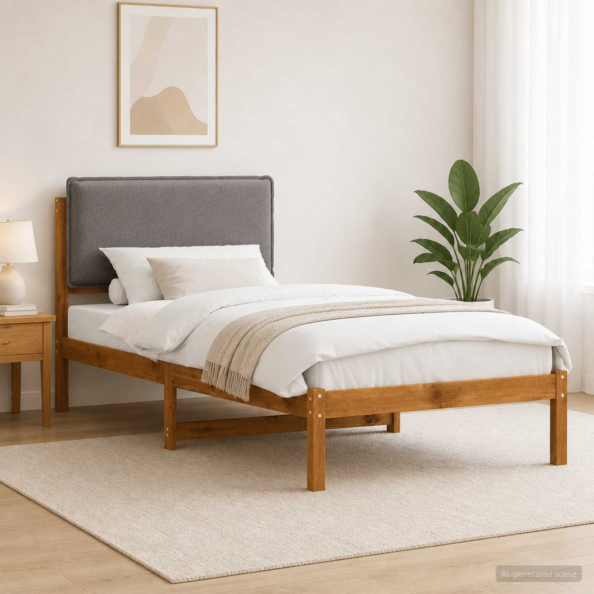Bedframe met gestoffeerd hoofdbord Naturel en lichtgrijs is nu te koop bij PeponiXL, paradijselijk wonen!