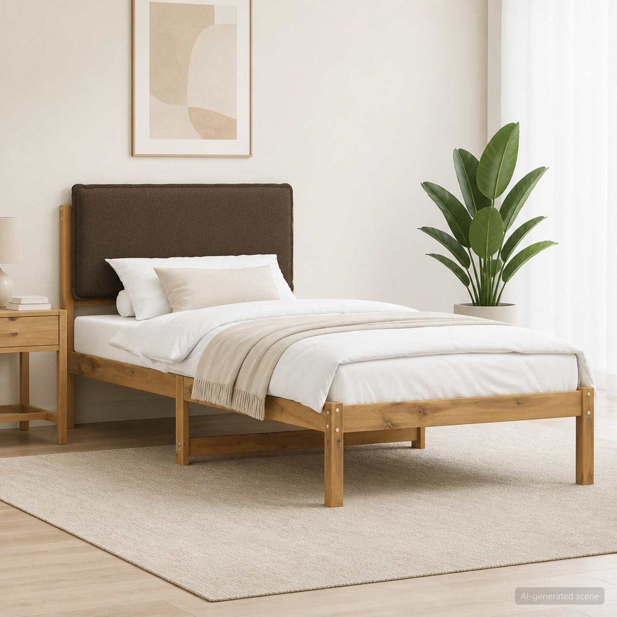 Bedframe met gestoffeerd hoofdbord Whitewash en taupe is nu te koop bij PeponiXL, paradijselijk wonen!