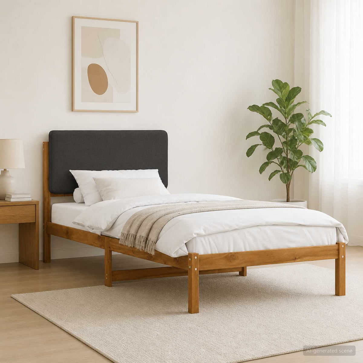Bedframe met gestoffeerd hoofdbord Naturel en donkergrijs is nu te koop bij PeponiXL, paradijselijk wonen!