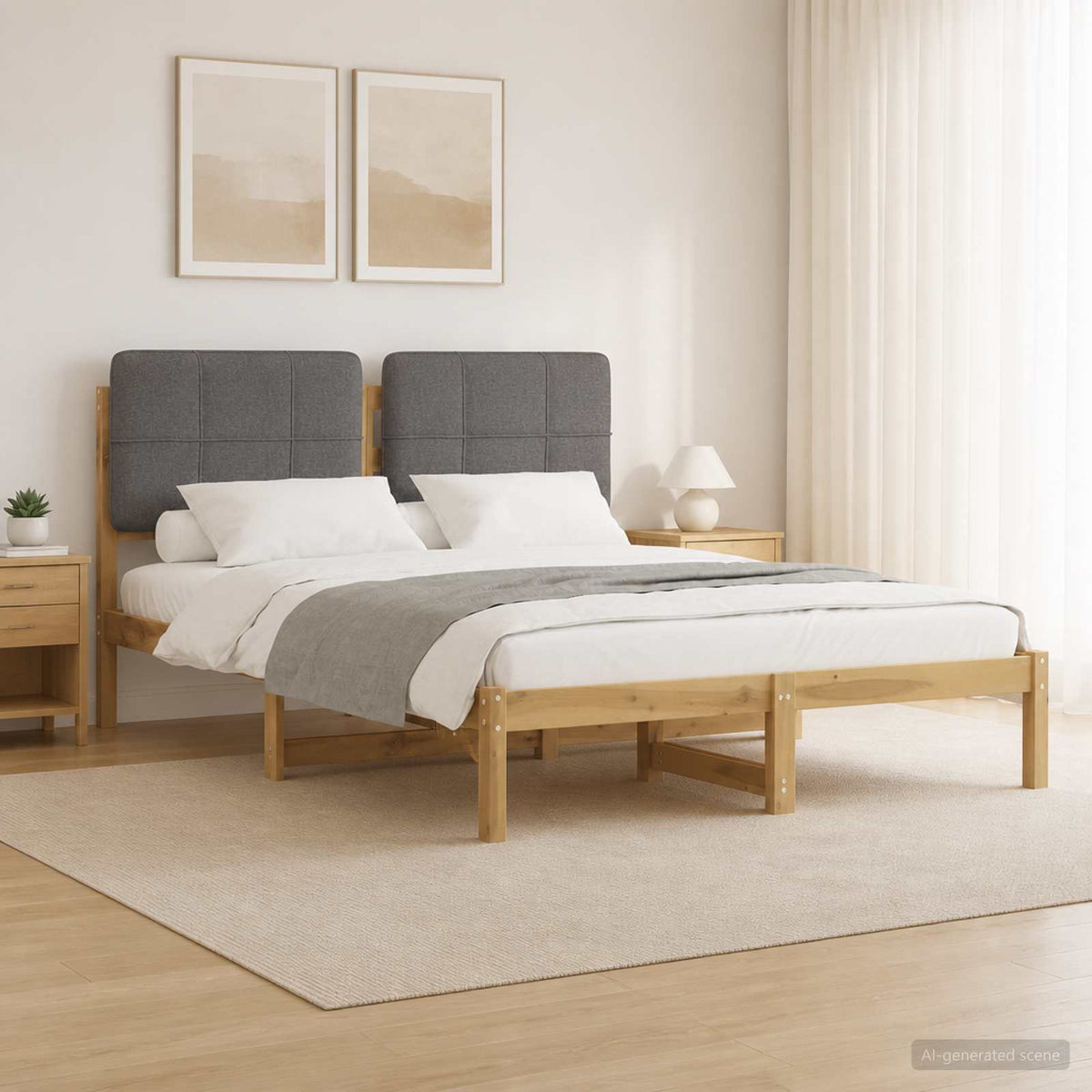 vidaXL Bedframe met gestoffeerd hoofdbord Whitewash en lichtgrijs