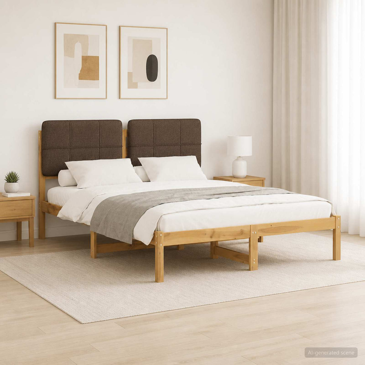 Bedframe met gestoffeerd hoofdbord Whitewash en taupe is nu te koop bij PeponiXL, paradijselijk wonen!