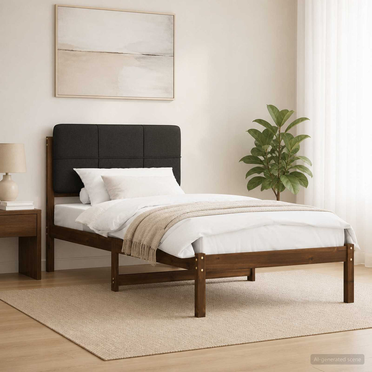 Bedframe met gestoffeerd hoofdbord Donkerbruin en Zwart is nu te koop bij PeponiXL, paradijselijk wonen!