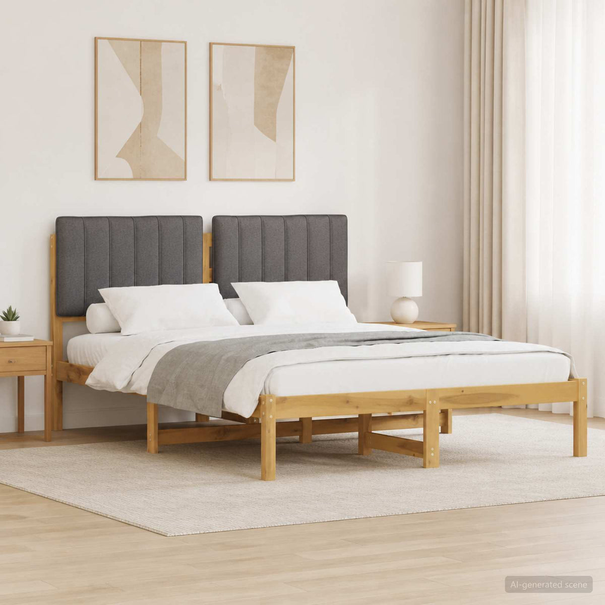 Bedframe met gestoffeerd hoofdbord Whitewash en lichtgrijs is nu te koop bij PeponiXL, paradijselijk wonen!
