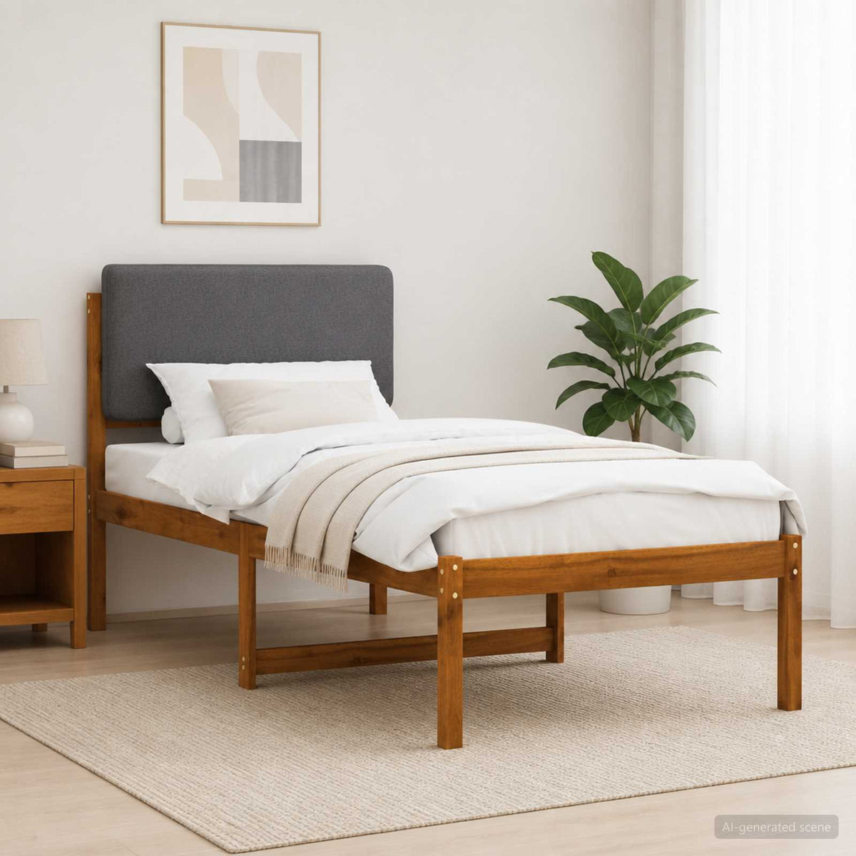 vidaXL Bedframe met gestoffeerd hoofdbord Naturel en lichtgrijs