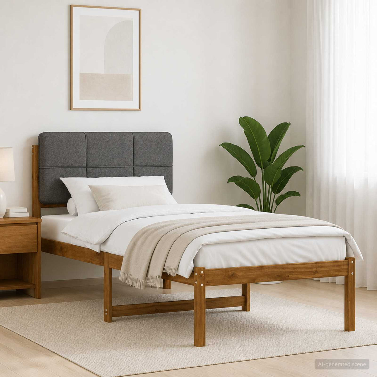Bedframe met gestoffeerd hoofdbord Naturel en lichtgrijs is nu te koop bij PeponiXL, paradijselijk wonen!