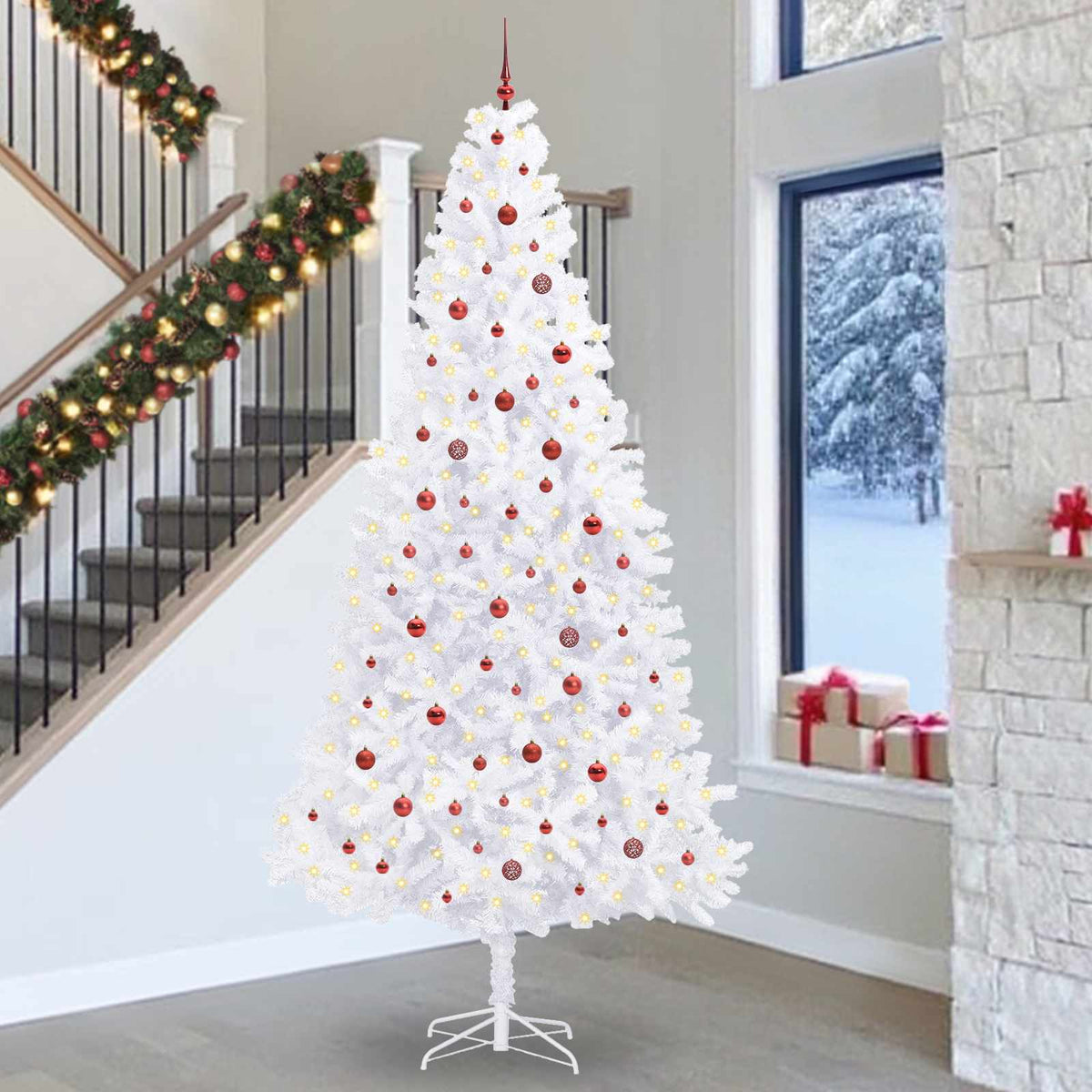Kunstkerstboom met 300 LED Wit 300 cm PVC en staal is nu te koop bij PeponiXL, paradijselijk wonen!