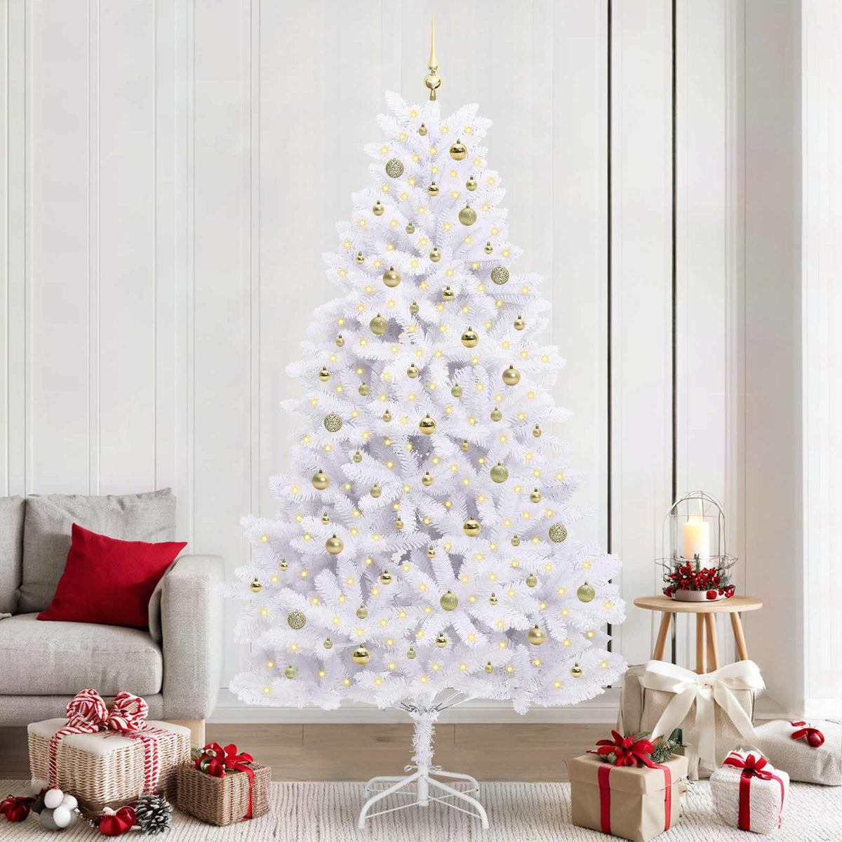 Kunstmatige Inklapbare Kerstboom Wit 240 cm PVC en staal is nu te koop bij PeponiXL, paradijselijk wonen!