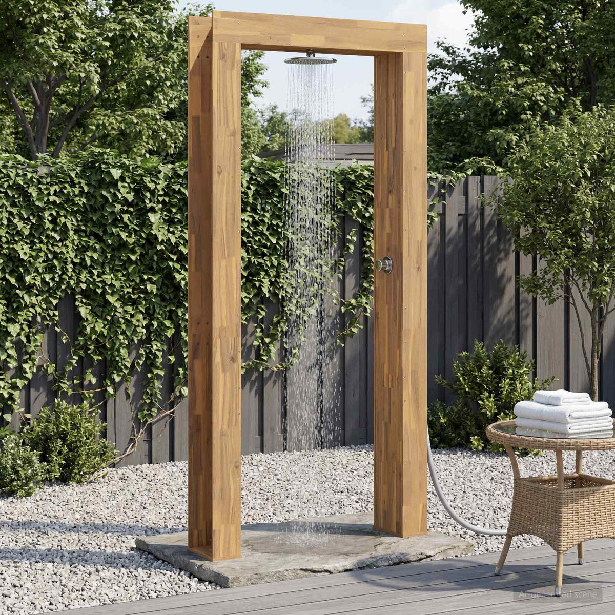 Buitendouche 226 cm Massief acaciahout en roestvrij staal Wit is nu te koop bij PeponiXL, paradijselijk wonen!