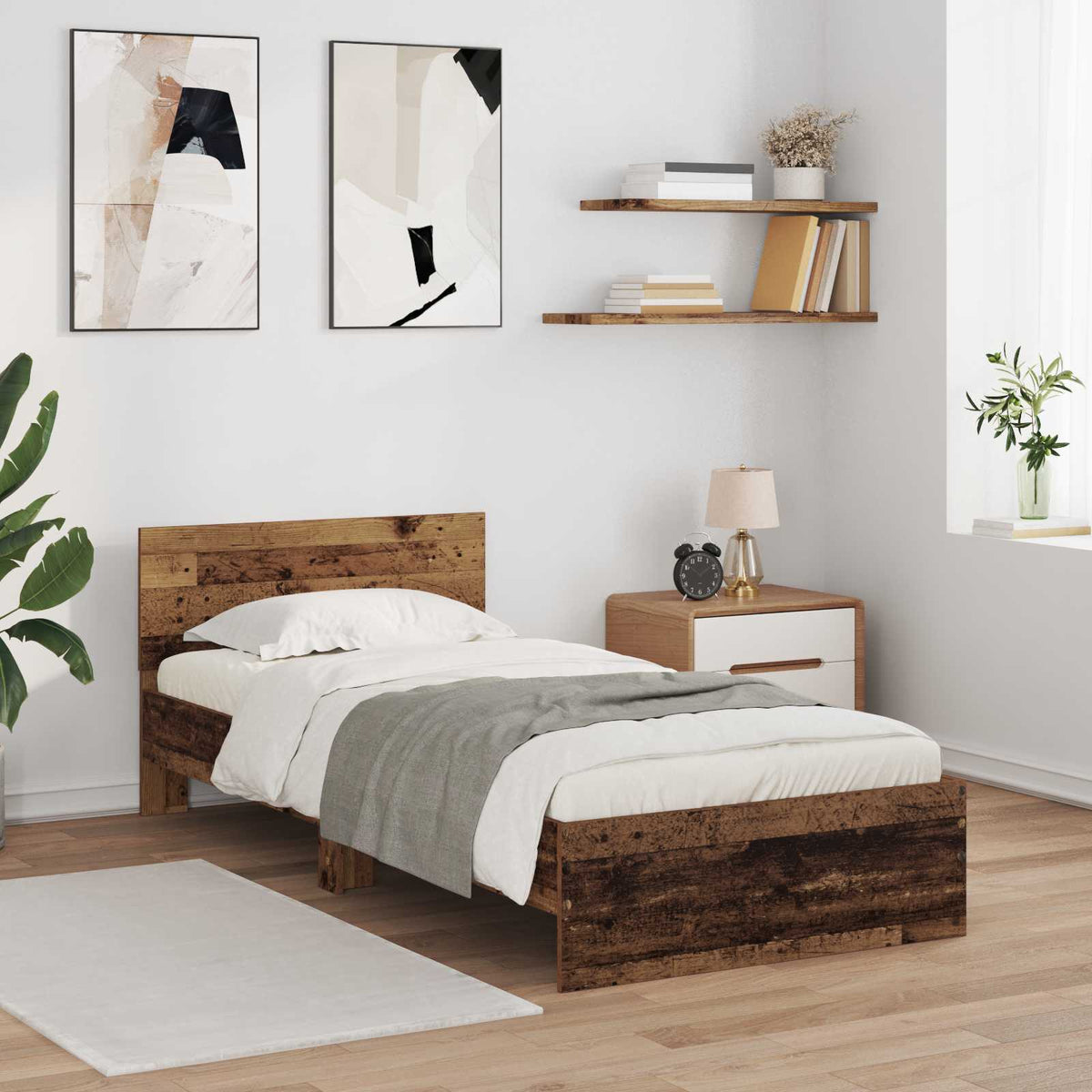 Bedframe met LED-stripverlichting Oud hout Bewerkt hout is nu te koop bij PeponiXL, paradijselijk wonen!
