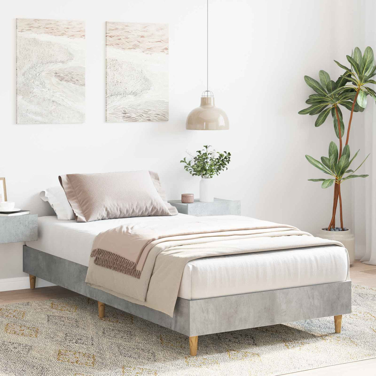 Bedframe Betongrijs Bewerkt hout is nu te koop bij PeponiXL, paradijselijk wonen!