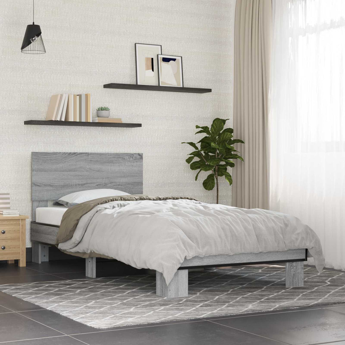 Bedframe met Hoofdeinde Grijs Sonoma 80 x 200 cm Bewerkt hout is nu te koop bij PeponiXL, paradijselijk wonen!