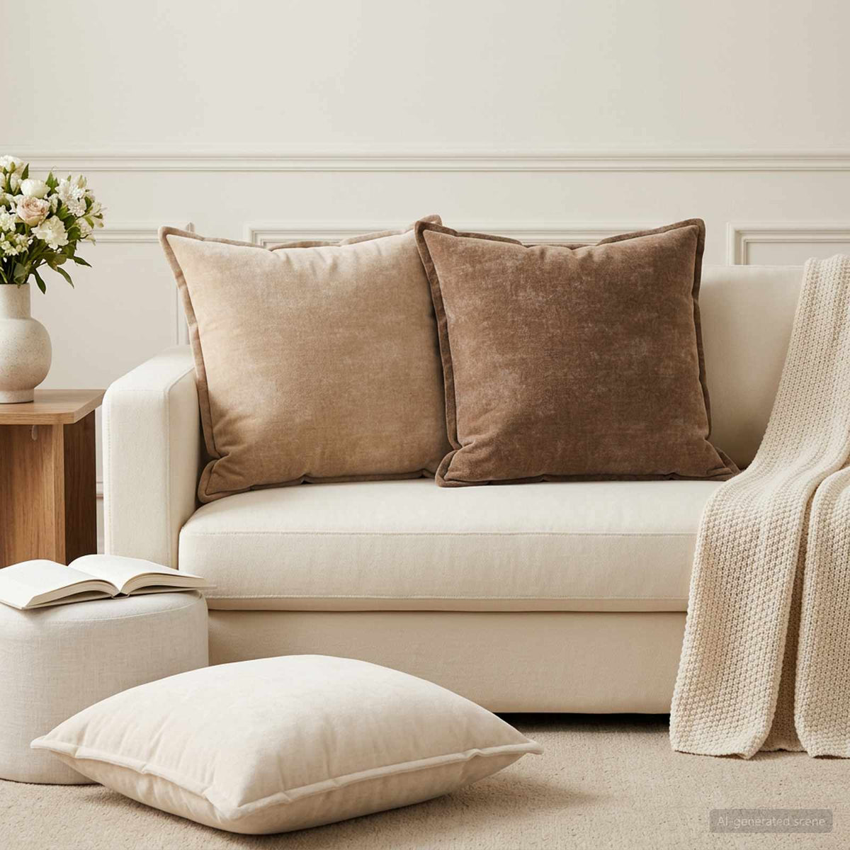 Kussensloop 2 st HOUTEN Crèmekleurig 60 x 60 cm Chenille Stof is nu te koop bij PeponiXL, paradijselijk wonen!
