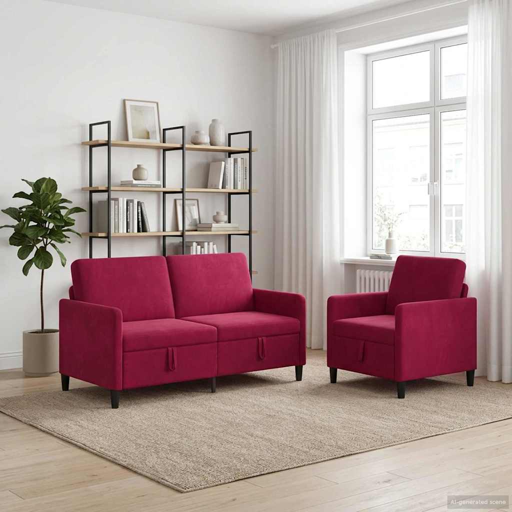 Bankenset met opbergruimte 2 st Wijnrood Polyester is nu te koop bij PeponiXL, paradijselijk wonen!