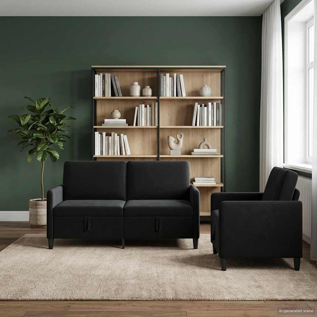 Bankenset met opbergruimte 2 st Zwart Polyester is nu te koop bij PeponiXL, paradijselijk wonen!