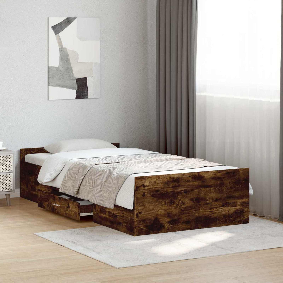 Bedframe met opslag Gerookt eiken 80 x 200 cm Bewerkt hout is nu te koop bij PeponiXL, paradijselijk wonen!