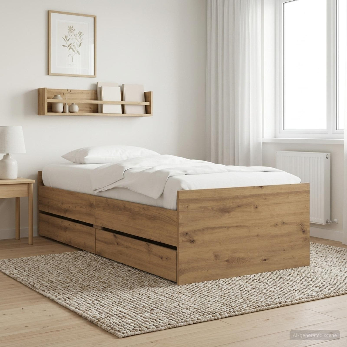 Bedframe met lade Artisanaal eiken Massief grenenhout is nu te koop bij PeponiXL, paradijselijk wonen!